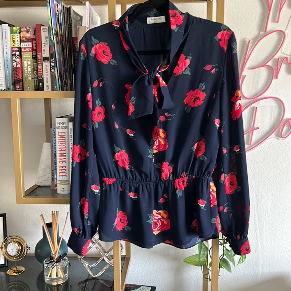 Aritzia babaton peplum tie neck blouse